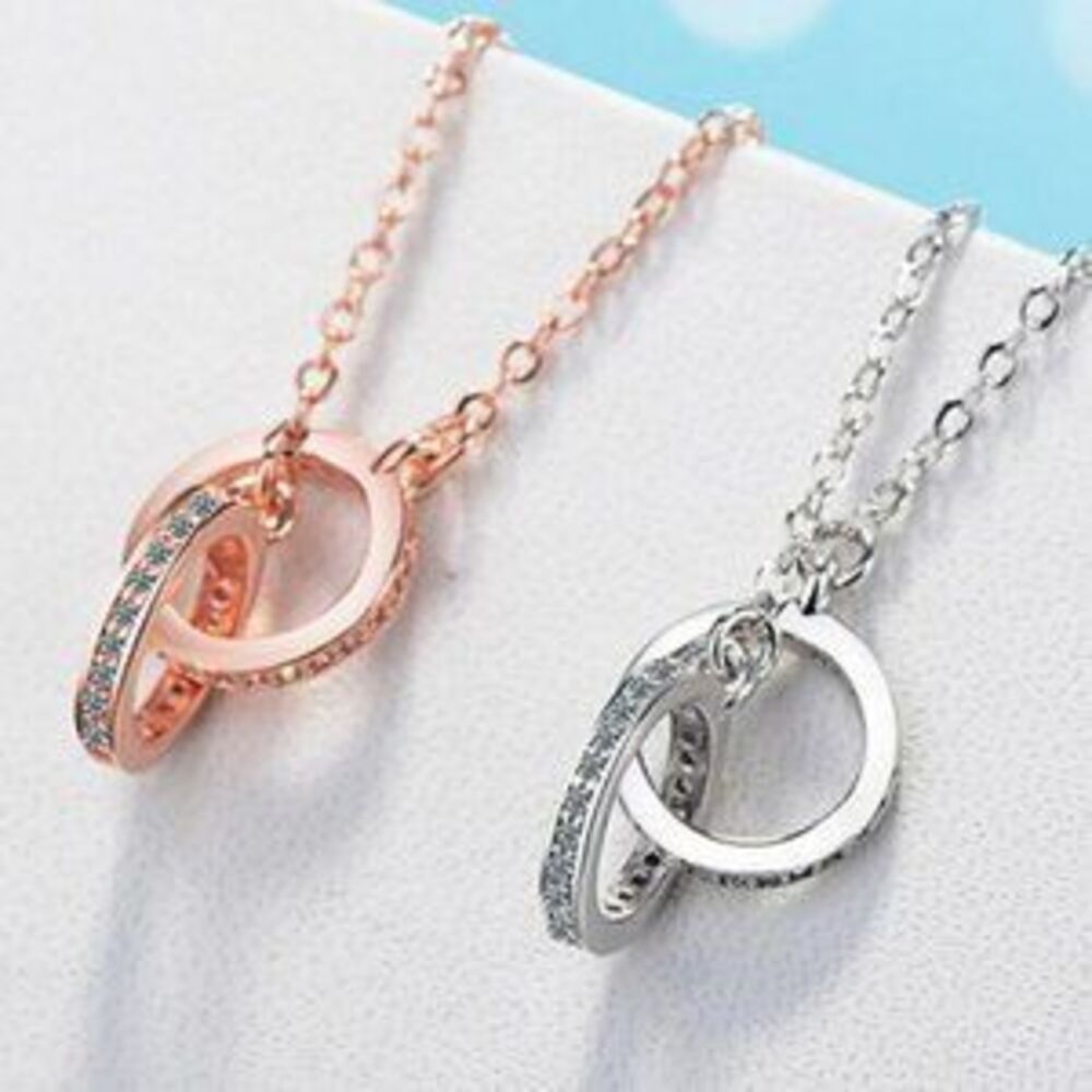 Rose Gold/925 Silver Diamond Circle Necklace